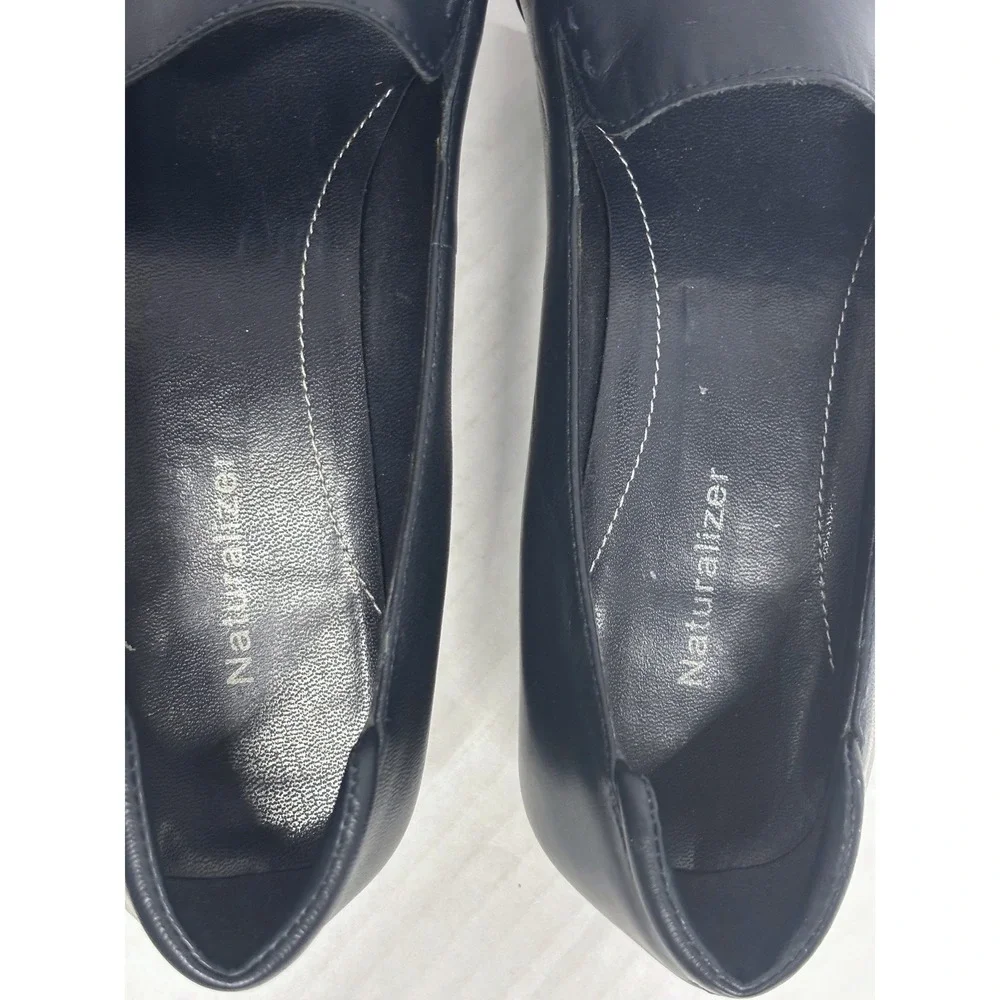 Naturalizer Wedge Loafers Womens 10M Navy Blue Leather Slip On Professional Chic